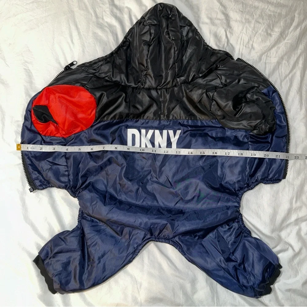 DKNY | Dog Puffer Coat Medium Hooded Fleece Lined Colorblock Black Red Blue